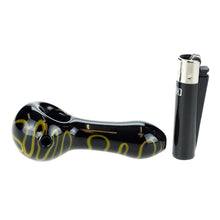 Load image into Gallery viewer, Black with Yellow Squiggles Glass Spoon Pipe