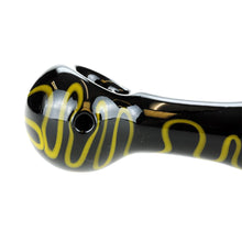 Load image into Gallery viewer, Black with Yellow Squiggles Glass Spoon Pipe
